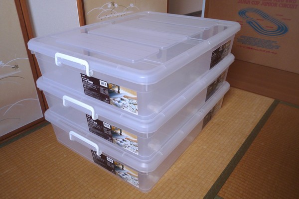 ミニ四駆ジャパンカップジュニアサーキットの収納 ニトリのキャスター付ベッド下収納ボックス３つで収納する方法がおすすめ