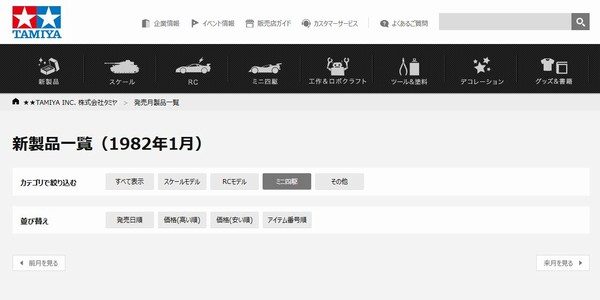 TOYz BAR☆タミヤ公式サイトのリニューアル。ミニ四駆製品情報。1982年1月情報。