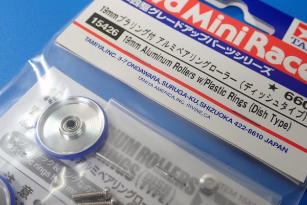 TOYz BAR☆ミニ四駆GUP 15426 19mmプラリング付アルミベアリングローラー(ディッシュタイプ)。